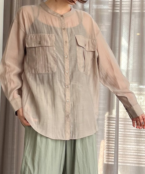 LADYMADE(レディメイド)の「BIGポケットシアーシャツ(シャツ/ブラウス・レディース・ブラック/ベージュ/パープル/オフホワイト・FREE)」の4枚目の写真