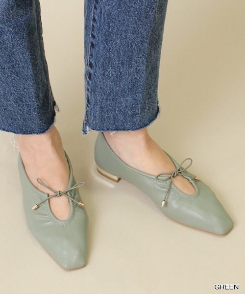 RANDA(ランダ)の「CAMILLE BIS RANDA/ソフトリボンギャザーフラットパンプス(パンプス・レディース・アイボリー/ブラック/グリーン・S/L/LL/M)」の14枚目の写真