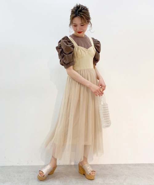one after another NICE CLAUP（ワンアフターアナザーナイスクラップ）の「チュールドッキングジャンバースカートワンピース（ワンピース・レディース・ブルー系その他/オフホワイト/ベージュ・FREE）」の2枚目の写真