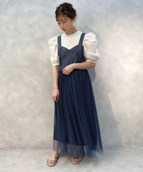 one after another NICE CLAUP（ワンアフターアナザーナイスクラップ）の「チュールドッキングジャンバースカートワンピース（ワンピース・レディース・ブルー系その他/オフホワイト/ベージュ・FREE）」の8枚目の写真