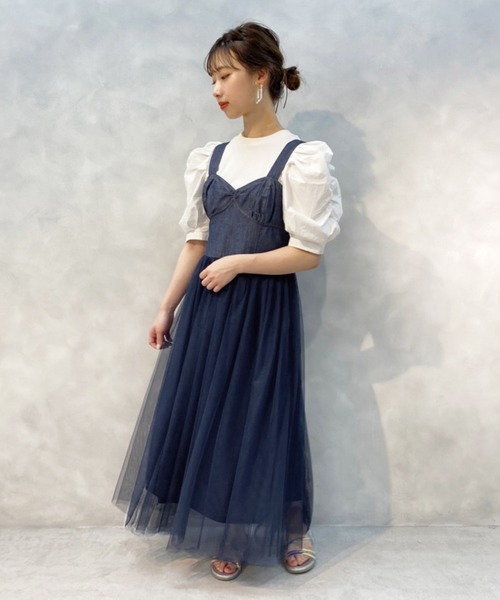 one after another NICE CLAUP（ワンアフターアナザーナイスクラップ）の「チュールドッキングジャンバースカートワンピース（ワンピース・レディース・ブルー系その他/オフホワイト/ベージュ・FREE）」の9枚目の写真