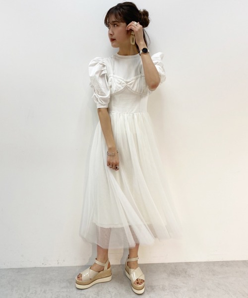 one after another NICE CLAUP（ワンアフターアナザーナイスクラップ）の「チュールドッキングジャンバースカートワンピース（ワンピース・レディース・ブルー系その他/オフホワイト/ベージュ・FREE）」の12枚目の写真