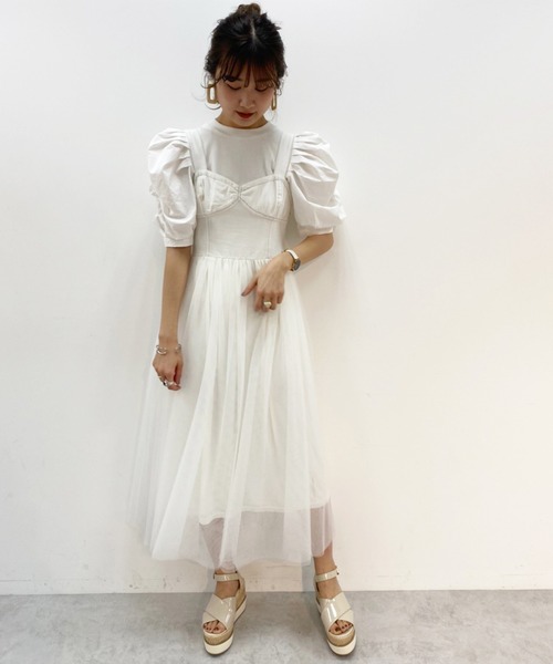 one after another NICE CLAUP（ワンアフターアナザーナイスクラップ）の「チュールドッキングジャンバースカートワンピース（ワンピース・レディース・ブルー系その他/オフホワイト/ベージュ・FREE）」の13枚目の写真