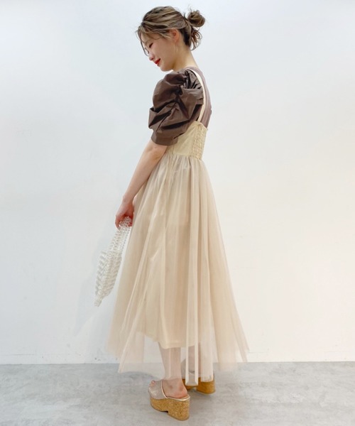 one after another NICE CLAUP（ワンアフターアナザーナイスクラップ）の「チュールドッキングジャンバースカートワンピース（ワンピース・レディース・ブルー系その他/オフホワイト/ベージュ・FREE）」の17枚目の写真