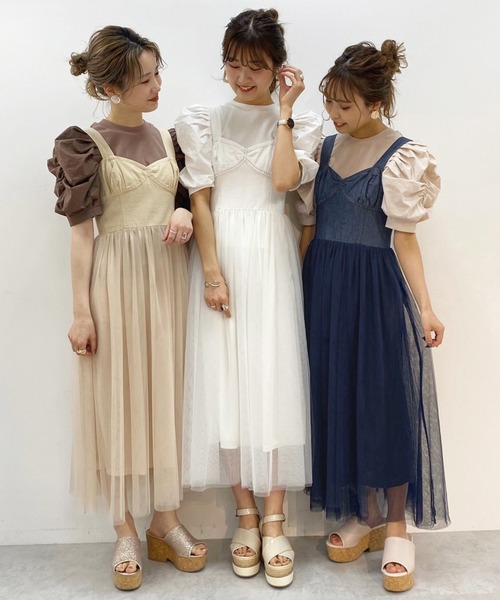 one after another NICE CLAUP（ワンアフターアナザーナイスクラップ）の「チュールドッキングジャンバースカートワンピース（ワンピース・レディース・ブルー系その他/オフホワイト/ベージュ・FREE）」の21枚目の写真