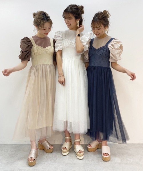 one after another NICE CLAUP（ワンアフターアナザーナイスクラップ）の「チュールドッキングジャンバースカートワンピース（ワンピース・レディース・ブルー系その他/オフホワイト/ベージュ・FREE）」の22枚目の写真