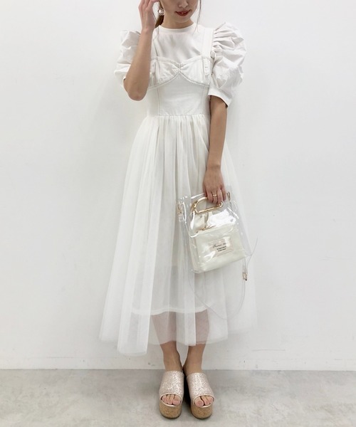 one after another NICE CLAUP（ワンアフターアナザーナイスクラップ）の「チュールドッキングジャンバースカートワンピース（ワンピース・レディース・ブルー系その他/オフホワイト/ベージュ・FREE）」の15枚目の写真