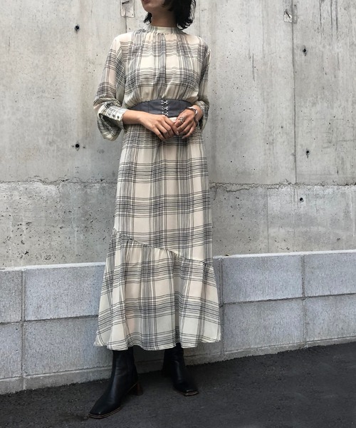 &g'aime（アンジェム）の「【&g'aime】チェックシアーロングワンピース