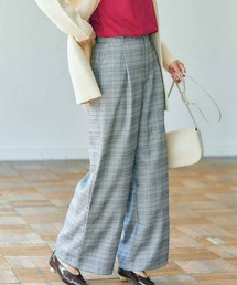 IEDIT 表面起毛のチェック柄ワイドシルエットパンツ