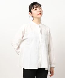 Samansa Mos2 blue | バンドカラーフレアシャツ(シャツ/ブラウス)