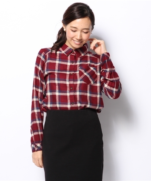 DISCOAT（ディスコート）の「【Discoat】レーヨン起毛2WAYチェックシャツ（シャツ/ブラウス・レディース・ワインレッド/ダークグリーン/ネイビー・ﾌﾘ-）」の3枚目の写真