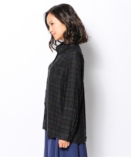 DISCOAT（ディスコート）の「【Discoat】レーヨン起毛2WAYチェックシャツ（シャツ/ブラウス・レディース・ワインレッド/ダークグリーン/ネイビー・ﾌﾘ-）」の5枚目の写真