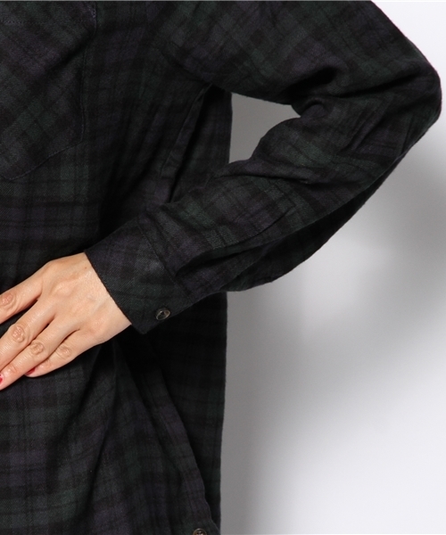 DISCOAT（ディスコート）の「【Discoat】レーヨン起毛2WAYチェックシャツ（シャツ/ブラウス・レディース・ワインレッド/ダークグリーン/ネイビー・ﾌﾘ-）」の9枚目の写真