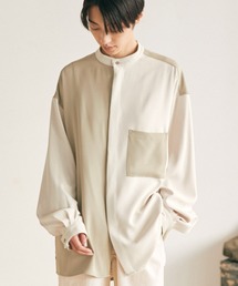 EMMA CLOTHES | オーバーサイズ配色切替バンドカラーL/Sシャツ【EMMA CLOTHES/エマクローズ】2021SS(シャツ/ブラウス)