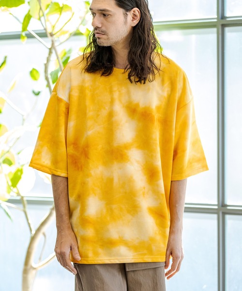 CAMBIO(カンビオ)の「mt7218-タイダイビッグシルエットTシャツ(Tシャツ/カットソー・メンズ・イエロー/オレンジ/グリーン/ブラック・M/L)」の1枚目の写真