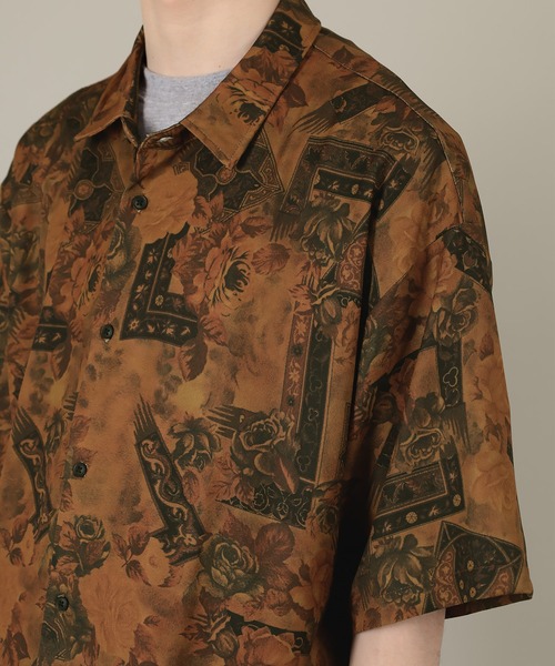 SlashDate（スラッシュデイト）の「総柄プリントとろみシャツ/レトロ（シャツ/ブラウス・メンズ・ブラック/ブラウン/ネイビー/ベージュ・M/L）」の5枚目の写真