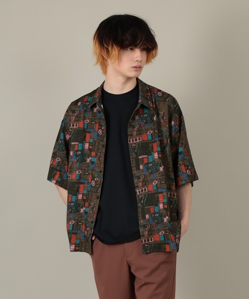 SlashDate（スラッシュデイト）の「総柄プリントとろみシャツ/レトロ（シャツ/ブラウス・メンズ・ブラック/ブラウン/ネイビー/ベージュ・M/L）」の12枚目の写真