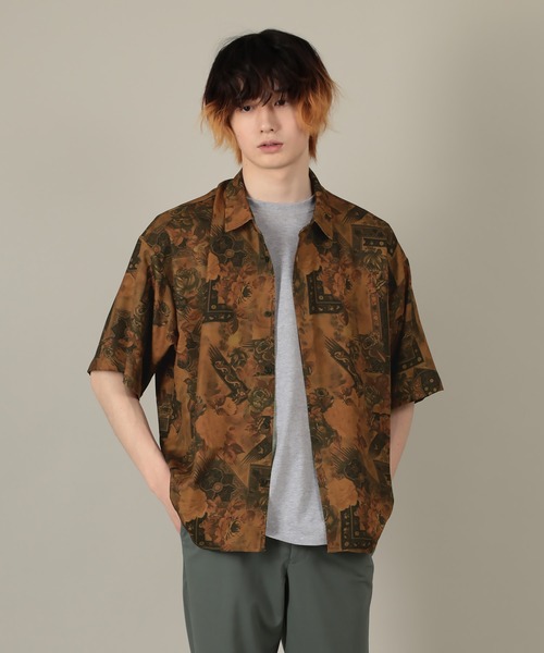 SlashDate（スラッシュデイト）の「総柄プリントとろみシャツ/レトロ（シャツ/ブラウス・メンズ・ブラック/ブラウン/ネイビー/ベージュ・M/L）」の13枚目の写真