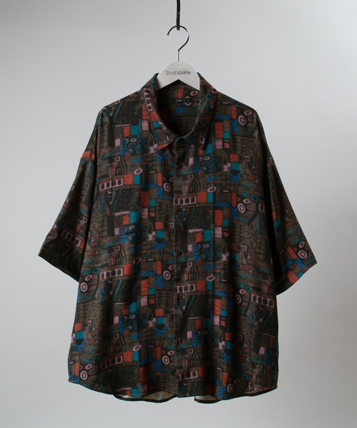 SlashDate（スラッシュデイト）の「総柄プリントとろみシャツ/レトロ（シャツ/ブラウス・メンズ・ブラック/ブラウン/ネイビー/ベージュ・M/L）」の15枚目の写真