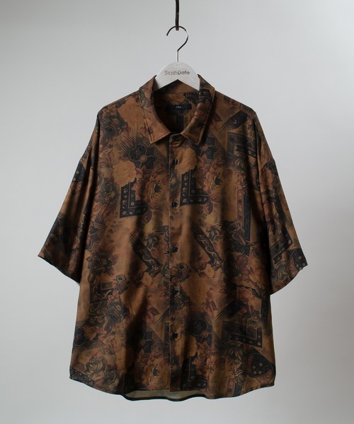 SlashDate（スラッシュデイト）の「総柄プリントとろみシャツ/レトロ（シャツ/ブラウス・メンズ・ブラック/ブラウン/ネイビー/ベージュ・M/L）」の14枚目の写真