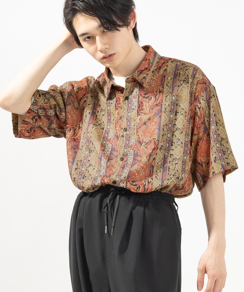 SlashDate（スラッシュデイト）の「総柄プリントとろみシャツ/レトロ（シャツ/ブラウス・メンズ・ブラック/ブラウン/ネイビー/ベージュ・M/L）」の21枚目の写真