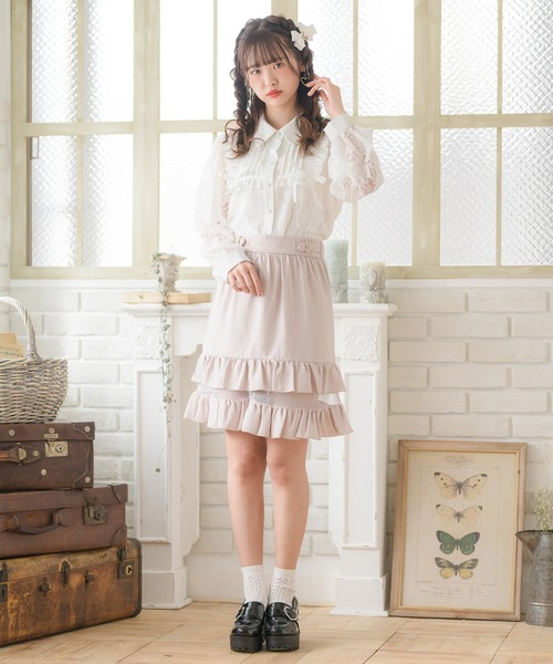 ROJITA（ロジータ）の「2段フリルシアースカート（スカート・レディース・ブラック/ベージュ/ピンク・FREE）」の3枚目の写真