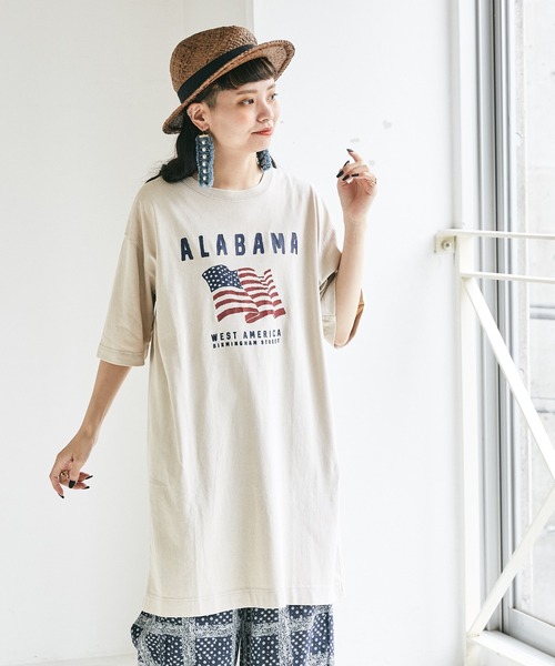 CUBE SUGAR（キューブシュガー）の「OE天竺 ケミカルウォッシュ プリントビッグTシャツ（Tシャツ/カットソー・レディース・ベージュ/ネイビー/カーキ/オレンジ/マルチ・M）」の2枚目の写真