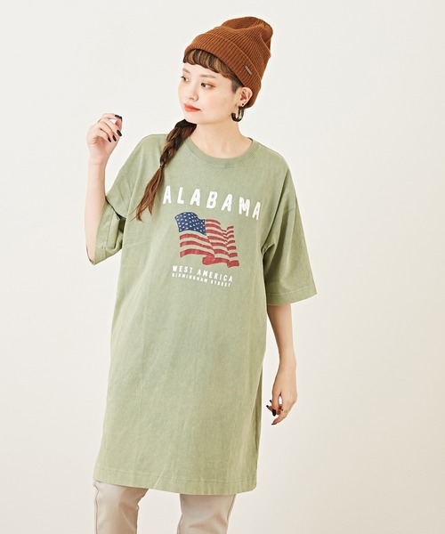 CUBE SUGAR（キューブシュガー）の「OE天竺 ケミカルウォッシュ プリントビッグTシャツ（Tシャツ/カットソー・レディース・ベージュ/ネイビー/カーキ/オレンジ/マルチ・M）」の3枚目の写真