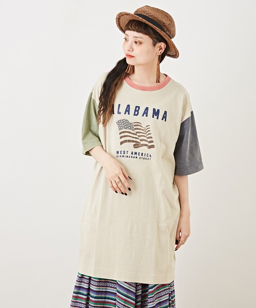 CUBE SUGAR（キューブシュガー）の「OE天竺 ケミカルウォッシュ プリントビッグTシャツ（Tシャツ/カットソー・レディース・ベージュ/ネイビー/カーキ/オレンジ/マルチ・M）」の5枚目の写真