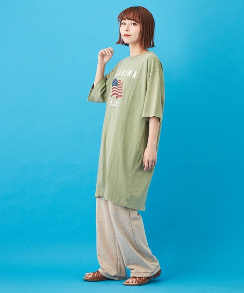 CUBE SUGAR（キューブシュガー）の「OE天竺 ケミカルウォッシュ プリントビッグTシャツ（Tシャツ/カットソー・レディース・ベージュ/ネイビー/カーキ/オレンジ/マルチ・M）」の9枚目の写真