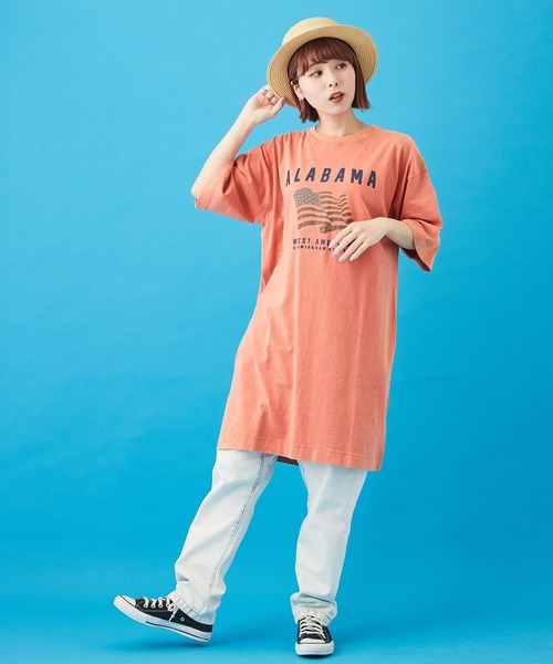 CUBE SUGAR（キューブシュガー）の「OE天竺 ケミカルウォッシュ プリントビッグTシャツ（Tシャツ/カットソー・レディース・ベージュ/ネイビー/カーキ/オレンジ/マルチ・M）」の6枚目の写真