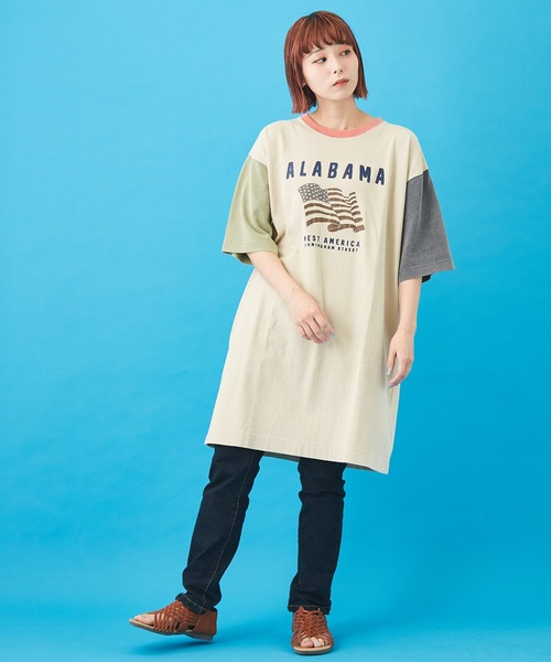 CUBE SUGAR（キューブシュガー）の「OE天竺 ケミカルウォッシュ プリントビッグTシャツ（Tシャツ/カットソー・レディース・ベージュ/ネイビー/カーキ/オレンジ/マルチ・M）」の10枚目の写真