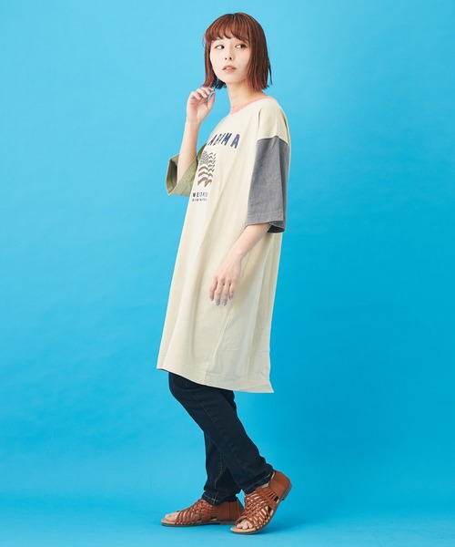 CUBE SUGAR（キューブシュガー）の「OE天竺 ケミカルウォッシュ プリントビッグTシャツ（Tシャツ/カットソー・レディース・ベージュ/ネイビー/カーキ/オレンジ/マルチ・M）」の14枚目の写真