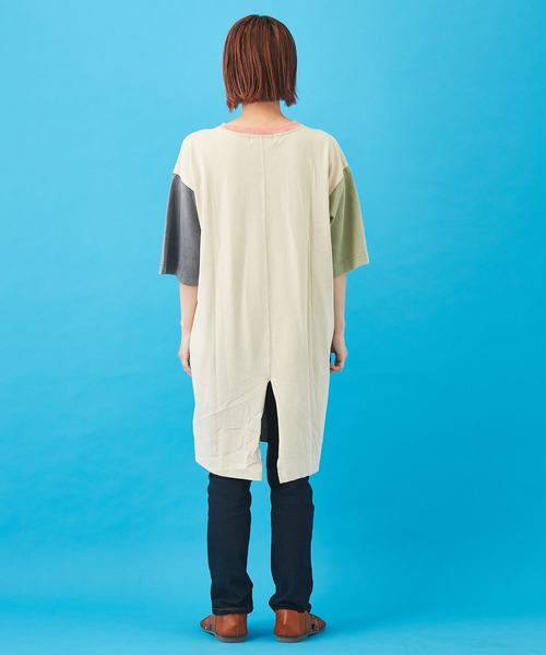 CUBE SUGAR（キューブシュガー）の「OE天竺 ケミカルウォッシュ プリントビッグTシャツ（Tシャツ/カットソー・レディース・ベージュ/ネイビー/カーキ/オレンジ/マルチ・M）」の7枚目の写真