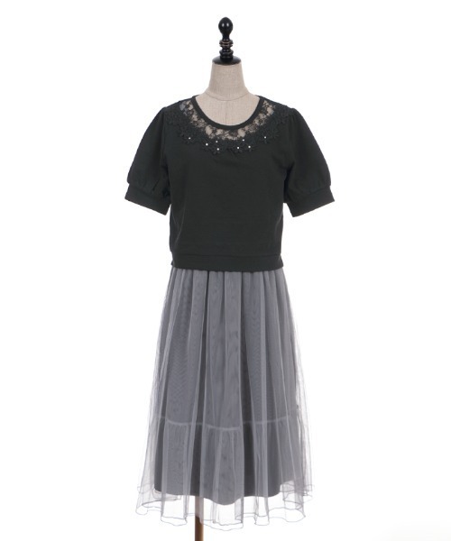 axes femme POETIQUE（アクシーズファムポエティック）の「ドッキング風セットＯＰ（ワンピース・レディース・ブラック/サックスブルー/キナリ・MEDIUM）」の14枚目の写真
