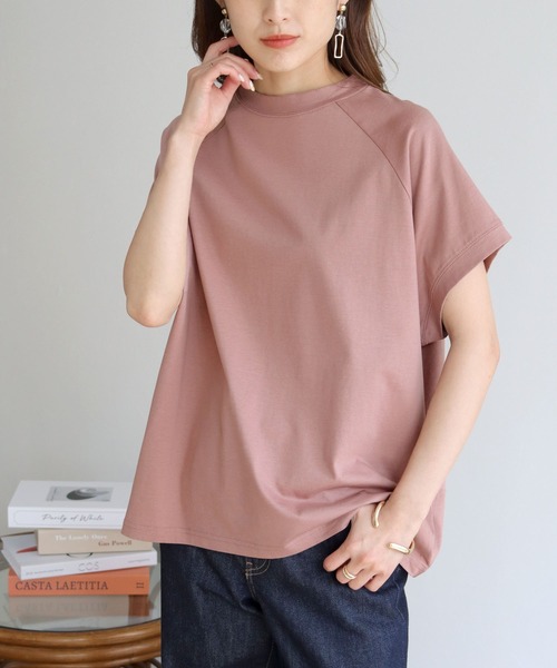 HER CLOSET(ハークローゼット)の「入荷なし【HERCLOSET】ドライタッチコットン100%ラグランTシャツ(Tシャツ/カットソー・レディース・ホワイト/ブラック/ピンク/ブルー/モカ・M)」の1枚目の写真