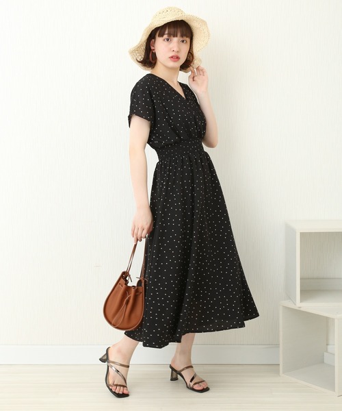 n'ee-ne（ネーネ）の「麻調合繊　カシュクールワンピース（ワンピース・レディース・グレイッシュベージュ/ブルー/ブラック/ドット・L/M）」の16枚目の写真