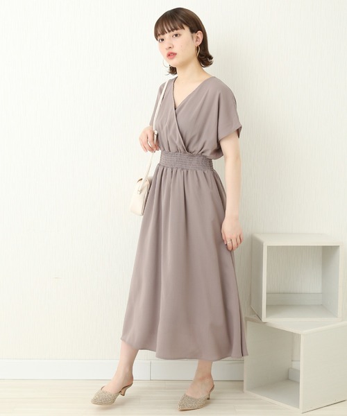 n'ee-ne（ネーネ）の「麻調合繊　カシュクールワンピース（ワンピース・レディース・グレイッシュベージュ/ブルー/ブラック/ドット・L/M）」の8枚目の写真