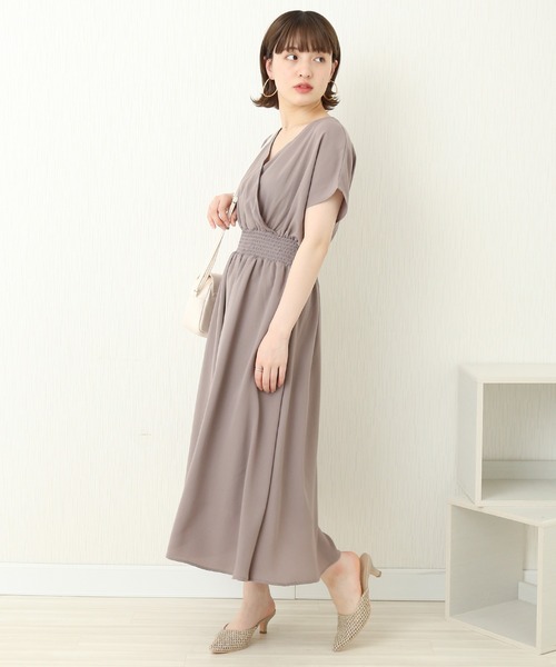 n'ee-ne（ネーネ）の「麻調合繊　カシュクールワンピース（ワンピース・レディース・グレイッシュベージュ/ブルー/ブラック/ドット・L/M）」の9枚目の写真