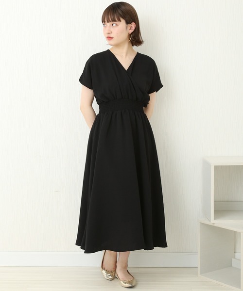 n'ee-ne（ネーネ）の「麻調合繊　カシュクールワンピース（ワンピース・レディース・グレイッシュベージュ/ブルー/ブラック/ドット・L/M）」の5枚目の写真