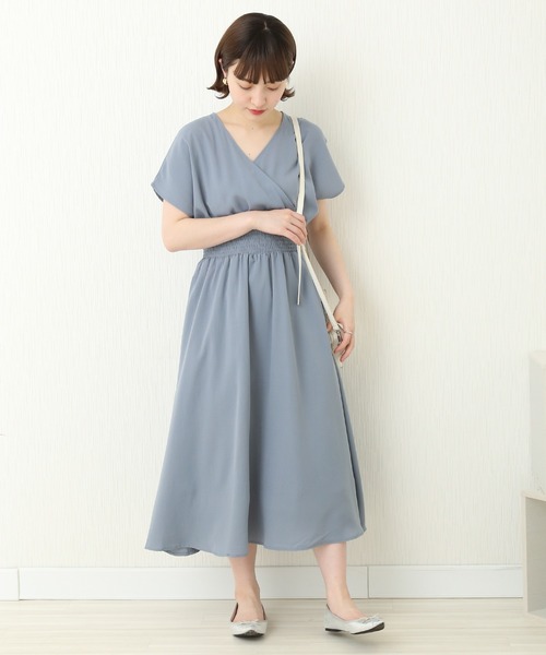 n'ee-ne（ネーネ）の「麻調合繊　カシュクールワンピース（ワンピース・レディース・グレイッシュベージュ/ブルー/ブラック/ドット・L/M）」の12枚目の写真