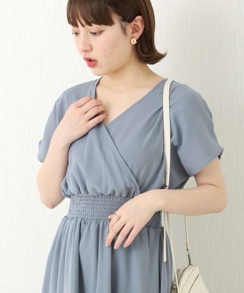 n'ee-ne（ネーネ）の「麻調合繊　カシュクールワンピース（ワンピース・レディース・グレイッシュベージュ/ブルー/ブラック/ドット・L/M）」の13枚目の写真