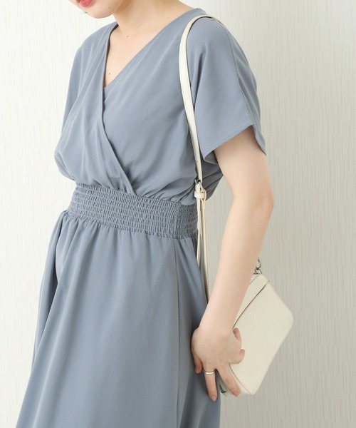 n'ee-ne（ネーネ）の「麻調合繊　カシュクールワンピース（ワンピース・レディース・グレイッシュベージュ/ブルー/ブラック/ドット・L/M）」の15枚目の写真
