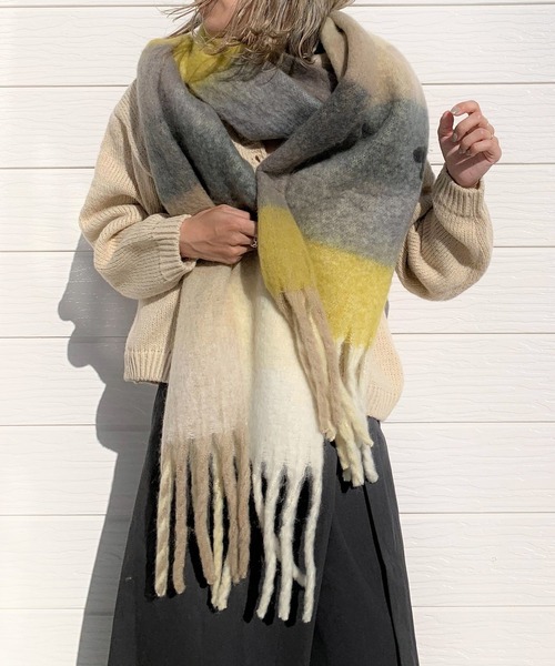 Q（キュー）の「カラフルチェックマフラー（マフラー・レディース・グリーン系その他/イエロー系その他・ONE SIZE）」の2枚目の写真