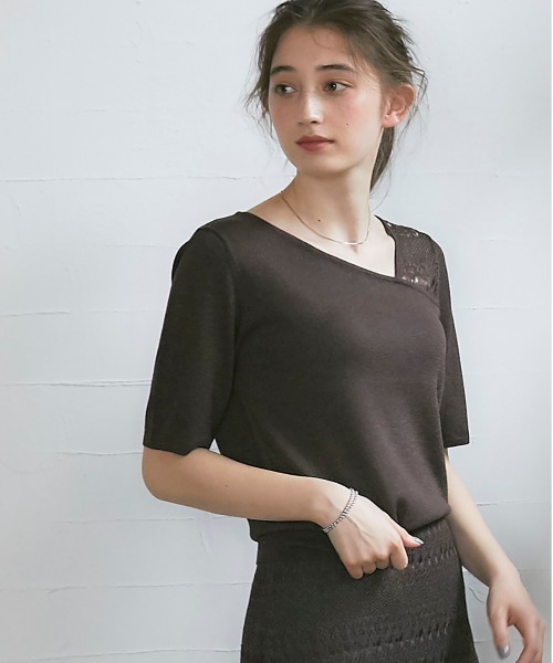 12Twelve Agenda(トゥエルブ アジェンダ)の「SUアシメネックシアーレースニットプルオーバー(ニット/セーター・レディース・ブラック/ブラウン/ボルドー・M)」の13枚目の写真
