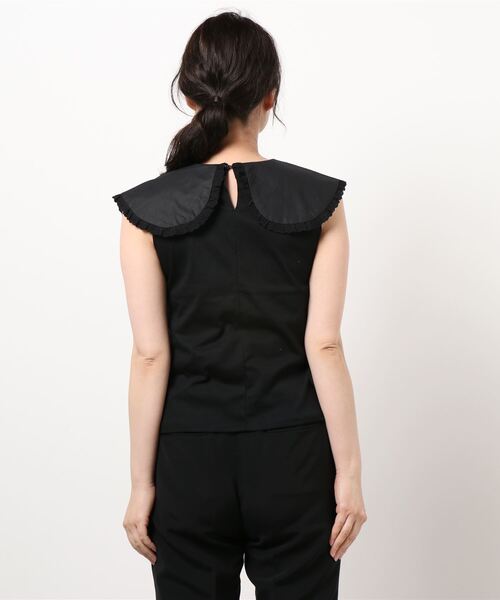 ehka sopo（エヘカソポ）の「レース衿付タンクトップ（Tシャツ/カットソー・レディース・キナリ/オフホワイト/ブラック・ﾌﾘ-）」の4枚目の写真