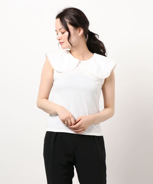 ehka sopo（エヘカソポ）の「レース衿付タンクトップ（Tシャツ/カットソー・レディース・キナリ/オフホワイト/ブラック・ﾌﾘ-）」の8枚目の写真