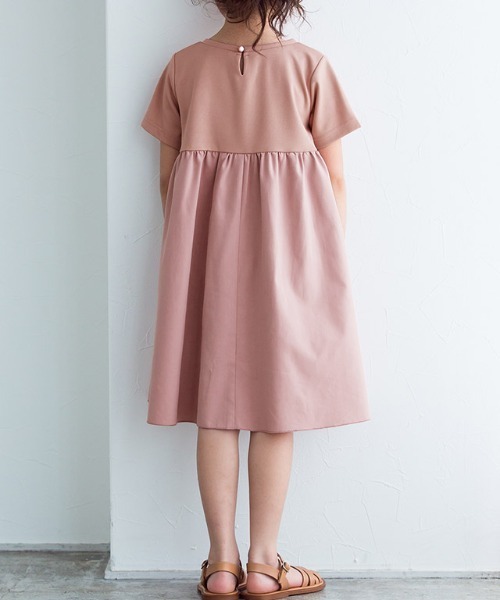 kidsギャザー切替ワンピース綿100％