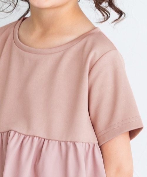 kidsギャザー切替ワンピース綿100％