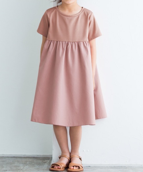 kidsギャザー切替ワンピース綿100％